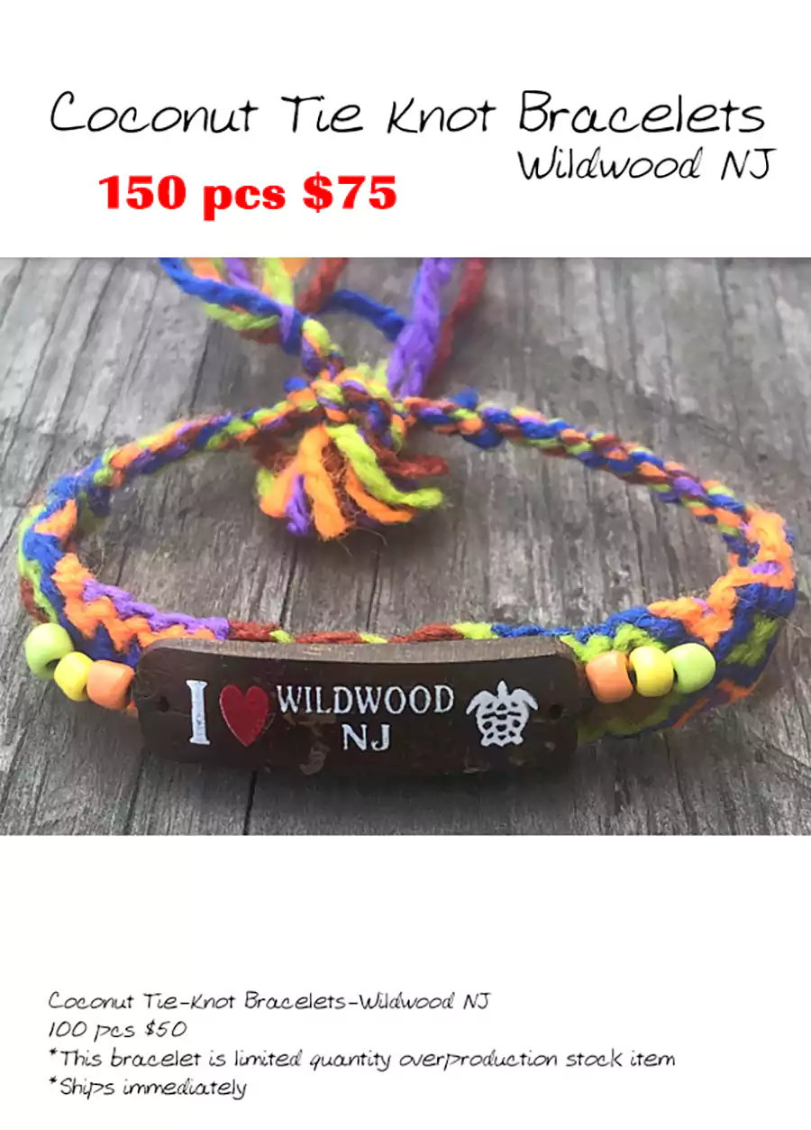 Coconut Tie Knot Bracelets-Wildwood NJ - Closeout 150 Pcs.